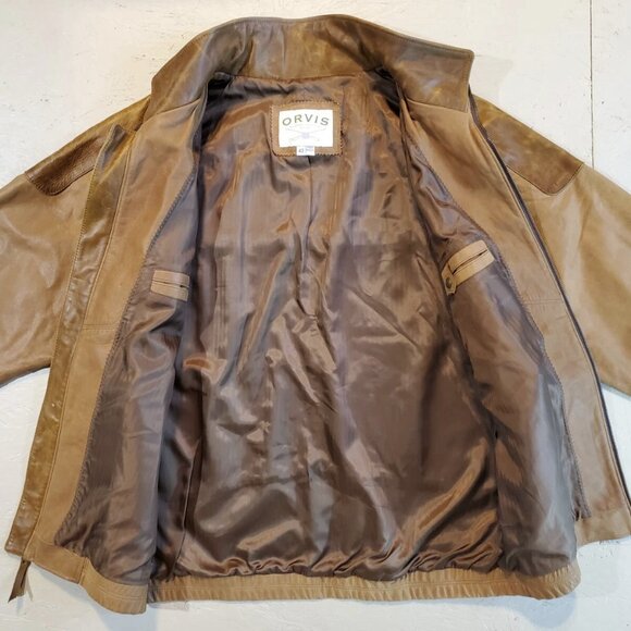 Vtg ORVIS Lone Pine Brown Leather Jacket | Made in USA | 42 - Picture 5 of 16